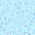 Pastel Blue Farm Animal Theme Pattern with White Polkadots