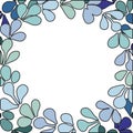 Pastel blue laurel vector wreath frame with empty, white inside circle
