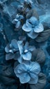 Pastel blue marble with blue hydrangeas.