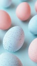 Pastel Blue And Pink Speckled Easter Eggs On Light Blue Background, Minimalist Spring Holiday Royalty Free Stock Photo