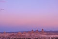 Pastel blue, purple and pink sunset over the Trona Pinnacles in the Mojave desert of California. Royalty Free Stock Photo
