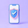 Pastel Blue Smartphone with Pink Security Shield Royalty Free Stock Photo