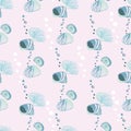 Pastel blue and teal seashells on a pale greyish pink background seamless vector pattern Royalty Free Stock Photo
