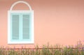 Pastel blue window with white frame on pink wall Royalty Free Stock Photo