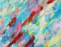 Pastel red blue phosphorescent wax spots, watercolor paint, colorful hues Royalty Free Stock Photo