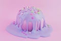 Pastel Cake with Dripping Lavender Icing and Colorful Candy Toppings Royalty Free Stock Photo
