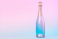 Pastel champagne bottle against gradient pink and blue background Royalty Free Stock Photo