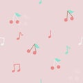 Pastel cherry and music note seamless background for fabric pattern