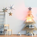 Pastel Christmas child`s room. playroom. modern style.