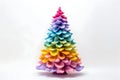 pastel christmas tree rainbow colors white background