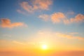 Pastel cloudscape. Sunrise sundown sky with gentle colorful clouds without any birds. With sun Royalty Free Stock Photo