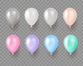 Pastel color balloons. Various festive events elements, party decor objects, gentle gamma, gray, blue and pink. Vector