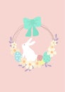 Pastel color easter wreath with egg and white bunny Royalty Free Stock Photo