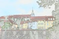 Pastel color illustration of old entity of Zagreb