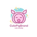 Pastel color logo design template with animal head. Cute pig snout for sign farm pet shop. Symbol in a linear style with Royalty Free Stock Photo