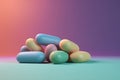 Pastel color medicine pills pile background