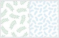 Pastel Color Twigs Seamless Vector Patterns. Abstract Leaves on a White Layout.. Royalty Free Stock Photo