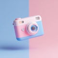 Pastel 3D Rendered Camera on Split Pink and Blue Background Royalty Free Stock Photo
