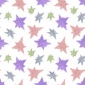 Pastel colored Christmas stars repeat pattern on the white background, symbol of holiday and family celebrations, simple seamless