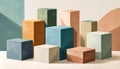 Pastel Colored Cube Array Against Neutral Background with Geometric Forms and Subtle Texture in Graphic Royalty Free Stock Photo