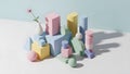 Pastel colored 3d shapes and objects on white surface Royalty Free Stock Photo
