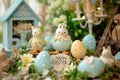 Pastel-colored Easter Decorations with Chicks and Eggs, Festive Springtime Tableau