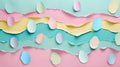 Pastel colored Easter eggs on torn paper background. Modern Easter concept. For banner, poster, greetings card, flayer, postcard