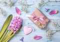 Pastel colored flower and a gift box Royalty Free Stock Photo