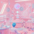 A pastel-colored, futuristic laboratory scene featuring various scientific instruments Royalty Free Stock Photo