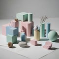 Pastel colored geometric shapes are artfully arranged on a flat surface Royalty Free Stock Photo