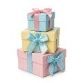 Pastel colored gift boxes with elegant ribbons Royalty Free Stock Photo