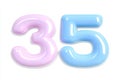 Pastel colored isolated birthday number 35 featuring simple shapes on a white background Royalty Free Stock Photo