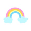 Pastel colored kawaii rainbow between two blue clouds vector image