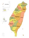 Pastel Colored Labeled Map of Taiwanese Administrative Division