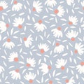 Pastel Colored Loosely Hand Drawn Feminine Elegant Cone Flowers Vector Seamless Pattern. Spring-Summer Floral Print Royalty Free Stock Photo
