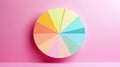 A pastel colored pie chart with different shades of colors against a pink colored background Royalty Free Stock Photo