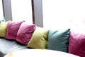 Interior decor with colorful pillows on a couch