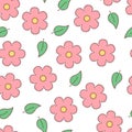 Pastel colored pink doted sakura flowers and leaves seamless pattern, vector Royalty Free Stock Photo