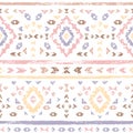 Pastel colored pink geometric aztec aged grunge ethnic seamless pattern, vector