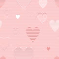 Pastel colored pink simple cute striped hearts subtle seamless pattern, valentine`s day illustration, vector