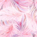 Pastel-colored seamless feather pattern. Seamless glamor background with light pink watercolor feathers of bird Royalty Free Stock Photo