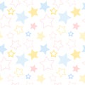 Pastel colored simple striped and doted stars on white geometric seamless pattern, vector Royalty Free Stock Photo