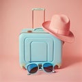 Pastel colored travel suitcase. Illustration.