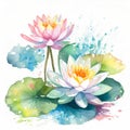 Watercolor water lillies - pastel colors