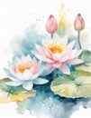 Watercolor water lillies - pastel colors