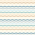 Pastel colored zigzag lines wallpaper. Seamless shevron pattern on light background. Vector illustration. Blue and brown