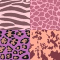 Pastel colorful animal fur seamless pattern set.