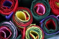 Pastel colorful paper rolls, red, yellow, green, pink for abstract background Royalty Free Stock Photo