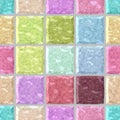 Pastel colorful spectrum marble stony mosaic seamless background with gray grout - regular squares