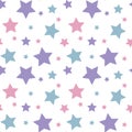 Pastel colorful star pink blue purple on white background patter